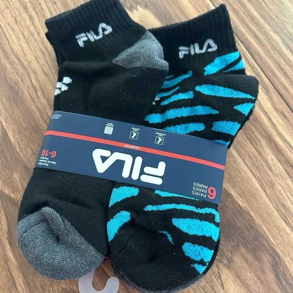 Fila animal print socks 6 pk women's black blue pink